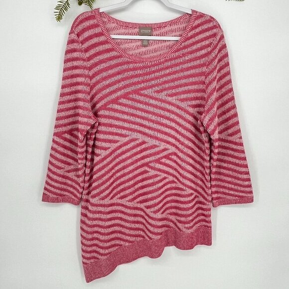 Chico’s Mingle Splice Scoopneck Pullover Sweater Women’s Size XL Asymmetrical - Picture 3 of 9